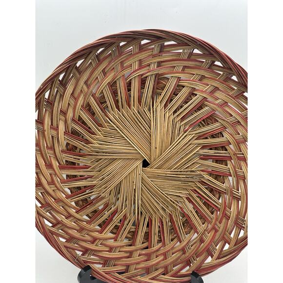 Rare Vintage Boho Red And Brown Rattan Wicker Reed Basket Decor - Picture 3 of 7